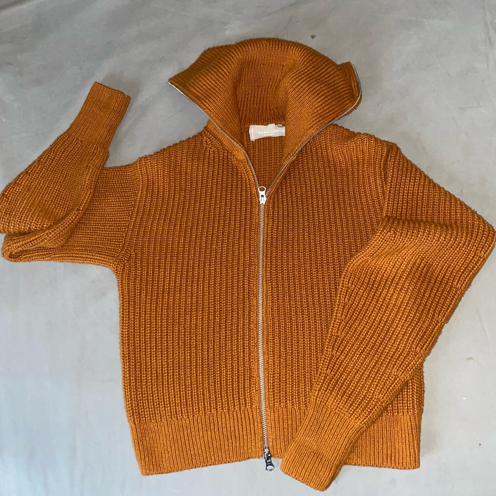 Everlane Chunky Knit Zip Cardigan Organic Cotton Toasted Almond Size XS